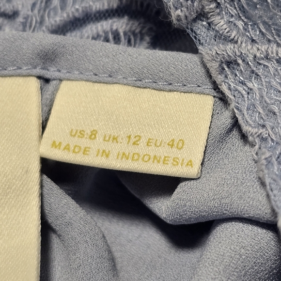 Maeve Blouse Womens 8 Blue Sheer Lace Yoke Short Sleeve Tunic Top Anthropologie - Picture 9 of 11